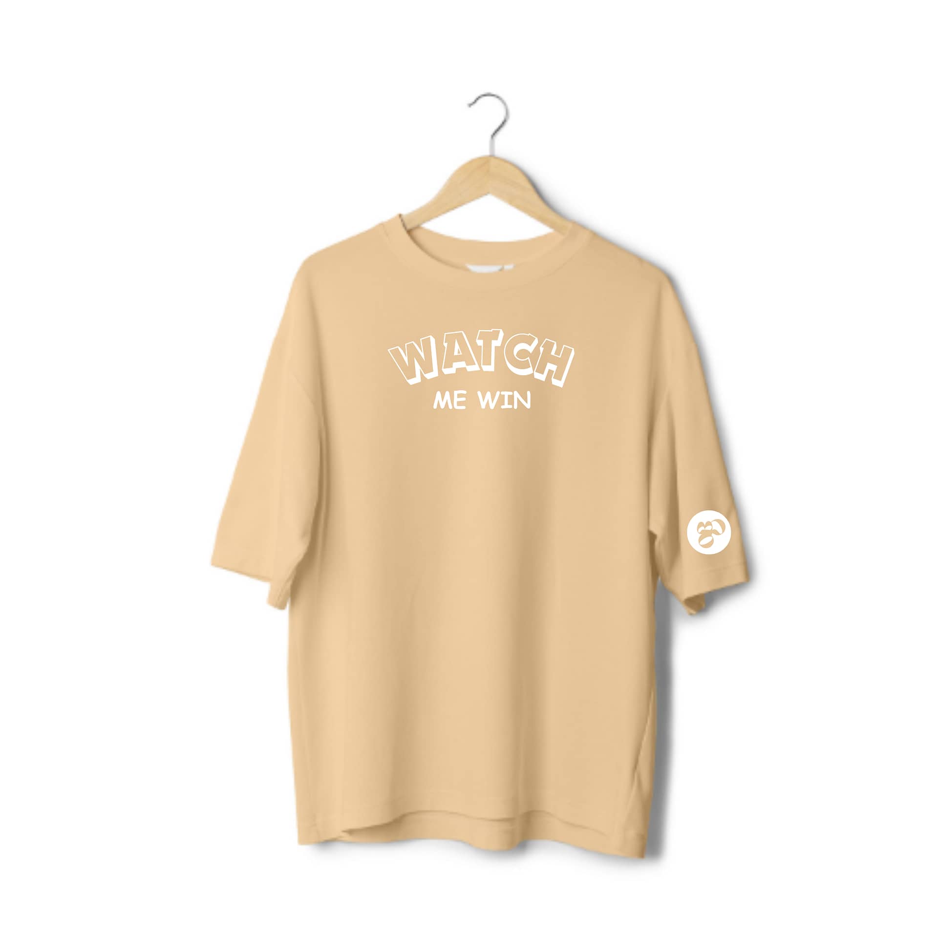 Watch Me Win- Oversized T-shirt- Beige - OBSESSION COMPANY